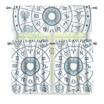 Zodiac Astrology Signs Print 3 Piece Kitchen Curtains