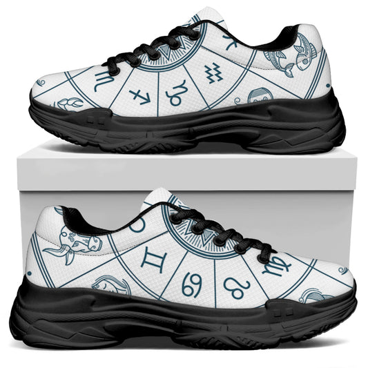 Zodiac Astrology Signs Print Black Chunky Shoes