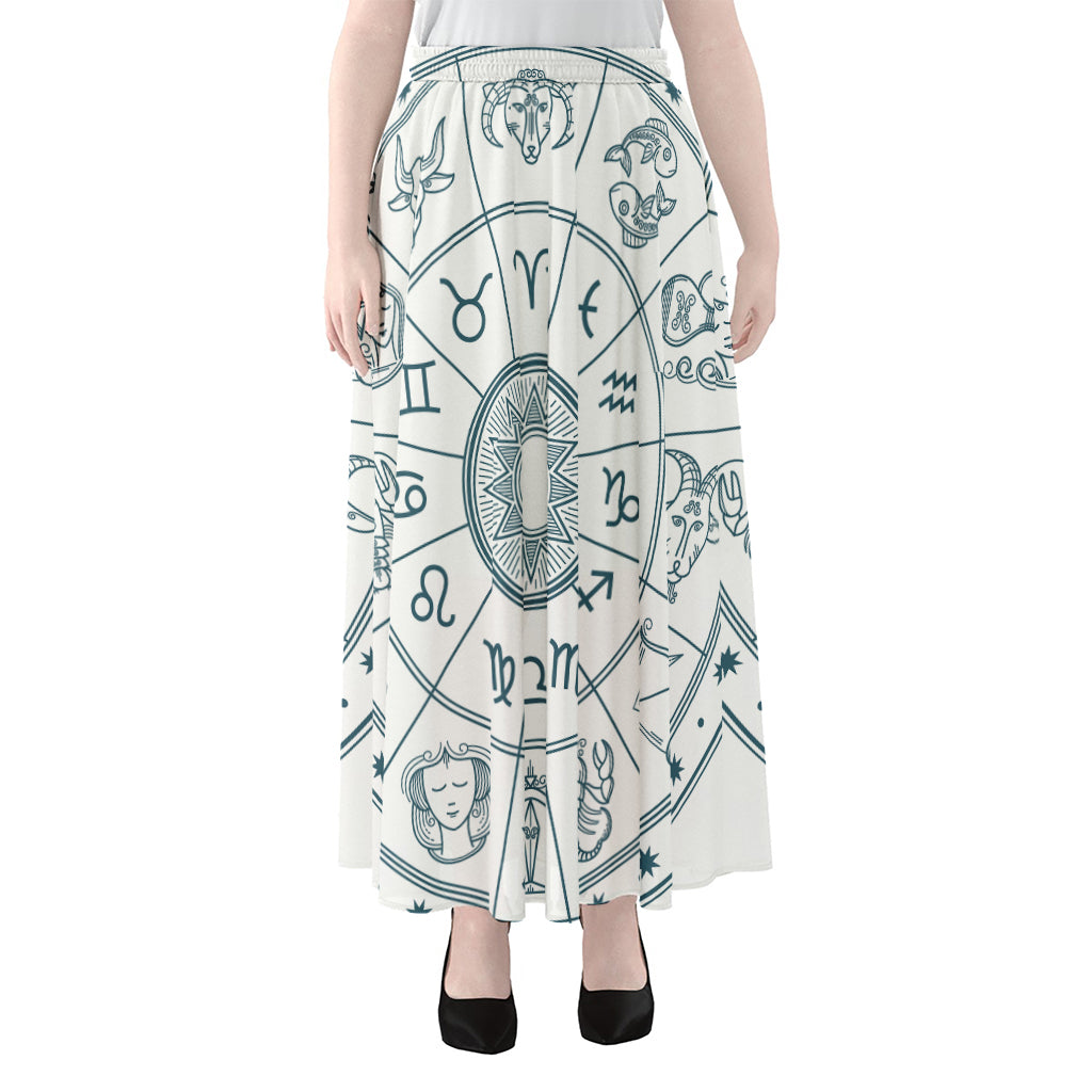 Zodiac Astrology Signs Print Chiffon Maxi Skirt