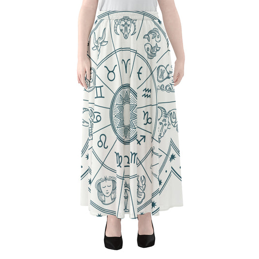 Zodiac Astrology Signs Print Chiffon Maxi Skirt
