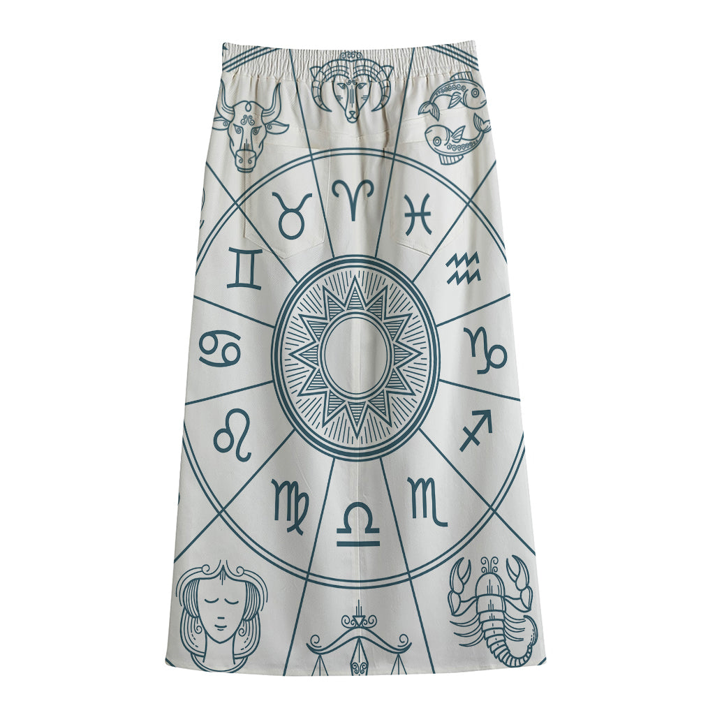 Zodiac Astrology Signs Print Cotton Front Slit Maxi Skirt