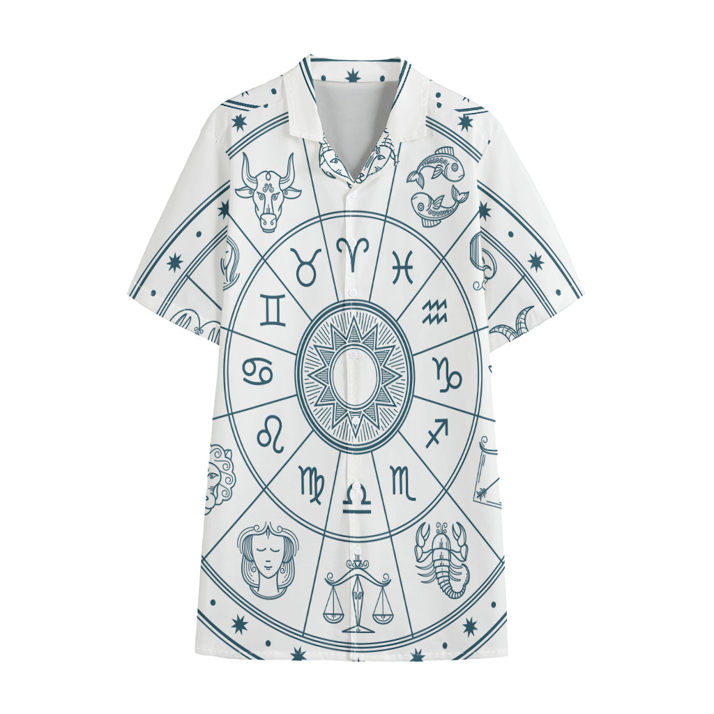 Zodiac Astrology Signs Print Cotton Hawaiian Shirt