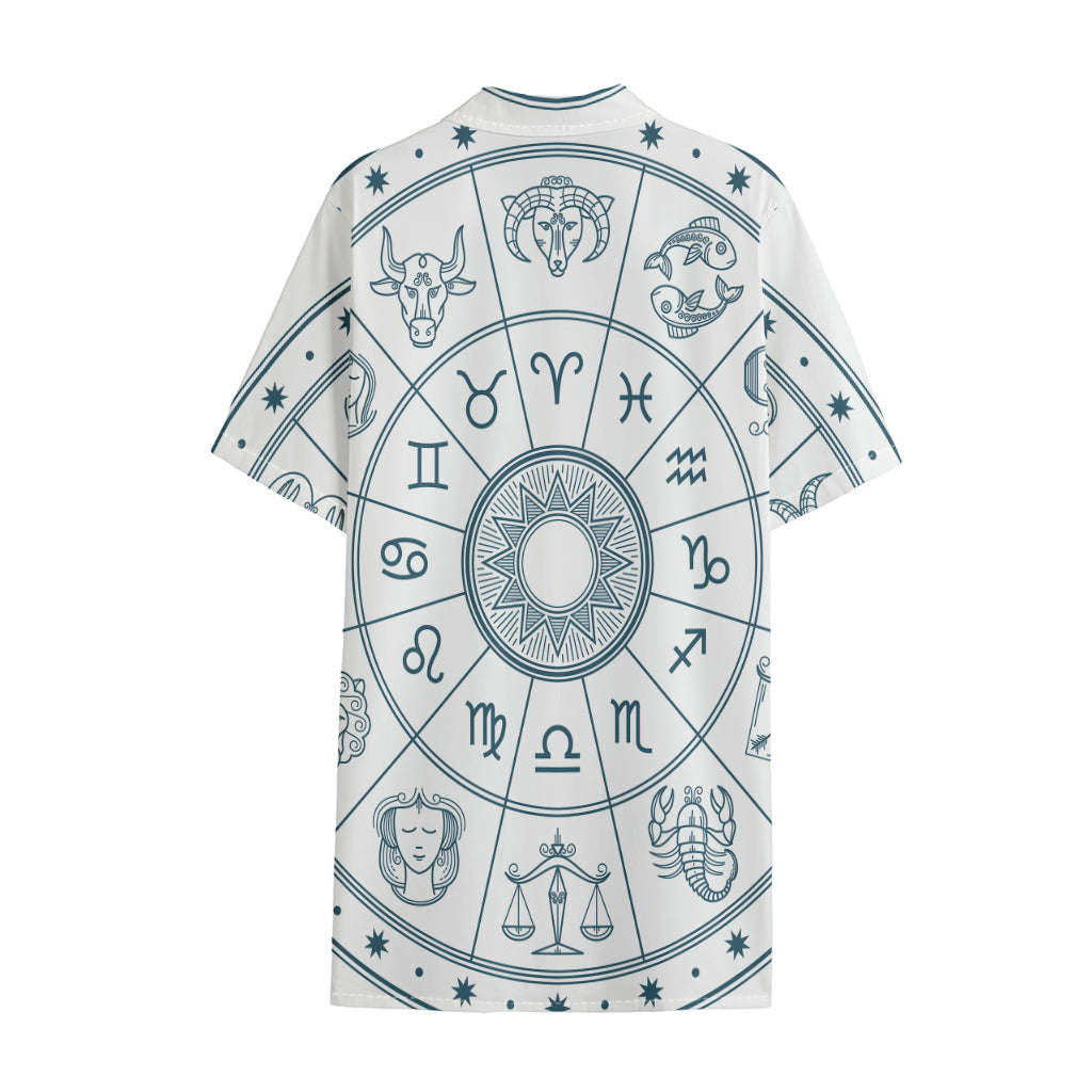 Zodiac Astrology Signs Print Cotton Hawaiian Shirt