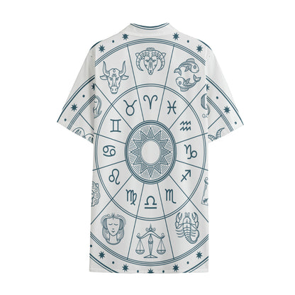 Zodiac Astrology Signs Print Cotton Hawaiian Shirt