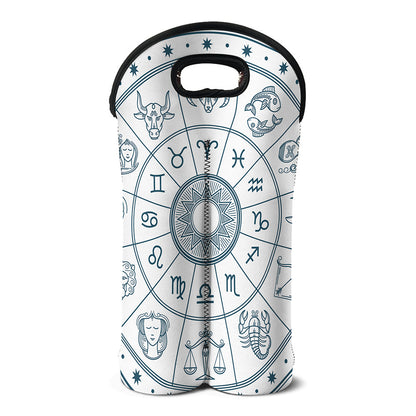 Zodiac Astrology Signs Print Double Neoprene Wine Tote
