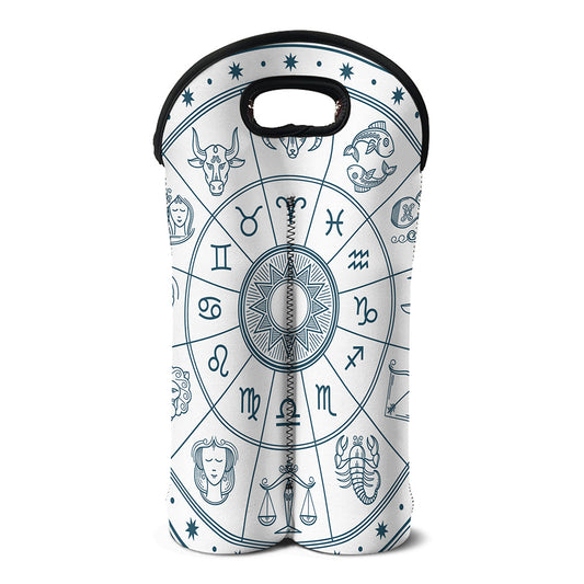 Zodiac Astrology Signs Print Double Neoprene Wine Tote