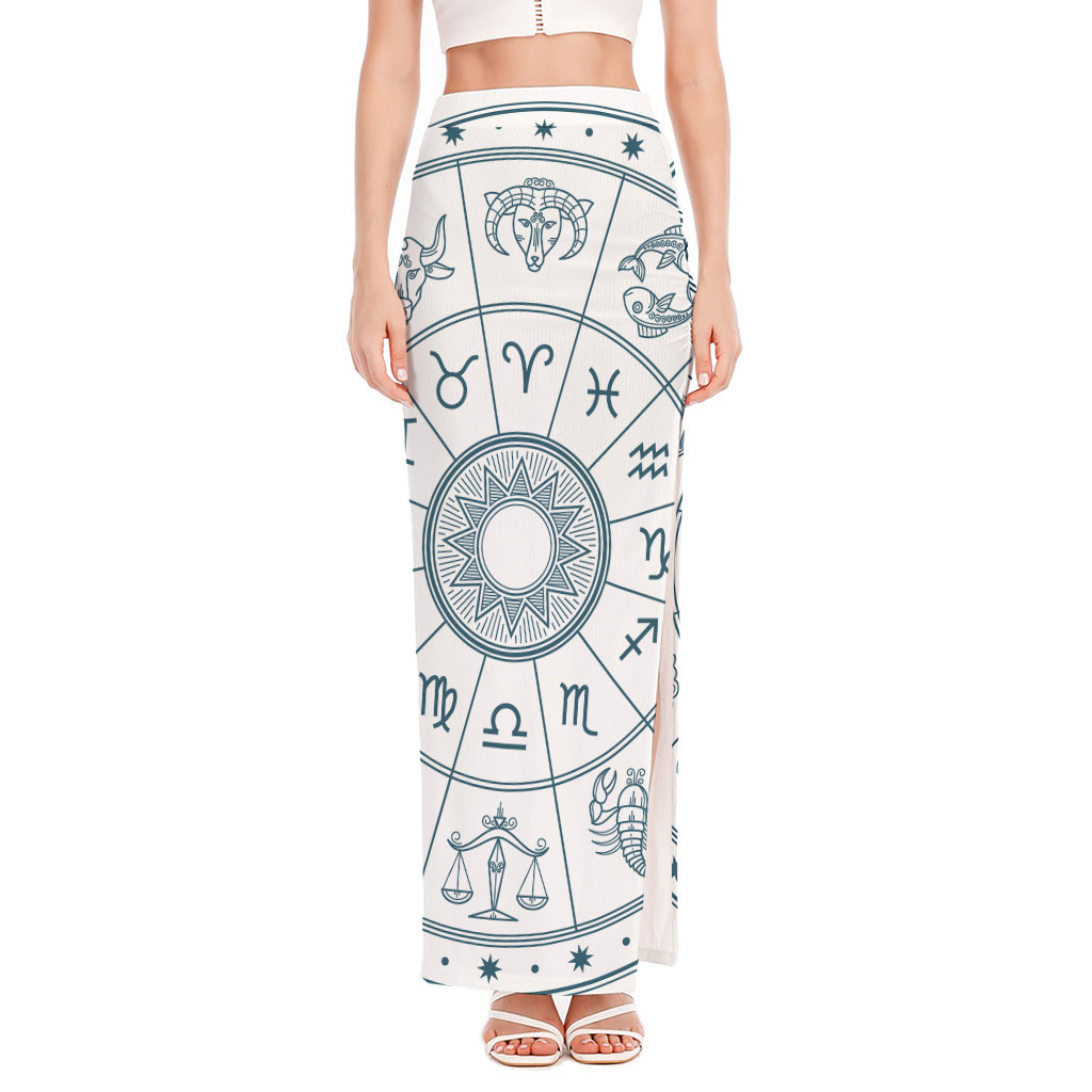 Zodiac Astrology Signs Print High Slit Maxi Skirt