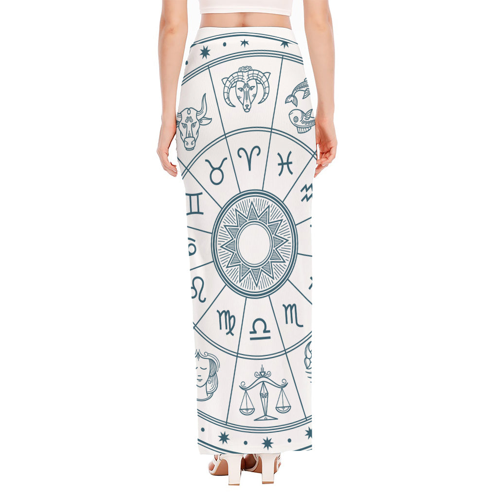Zodiac Astrology Signs Print High Slit Maxi Skirt