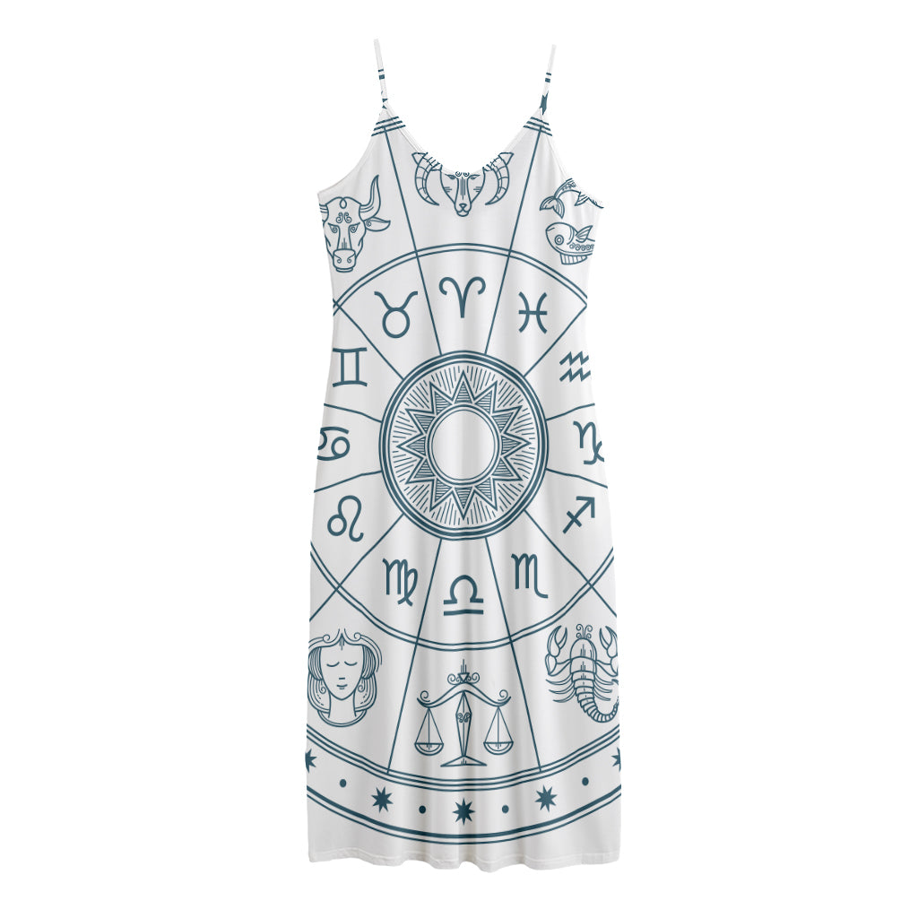 Zodiac Astrology Signs Print Jersey Midi Cami Dress