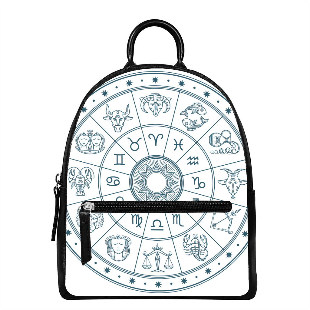Zodiac Astrology Signs Print Leather Backpack