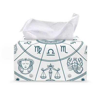 Zodiac Astrology Signs Print Leather Tissue Box Cover