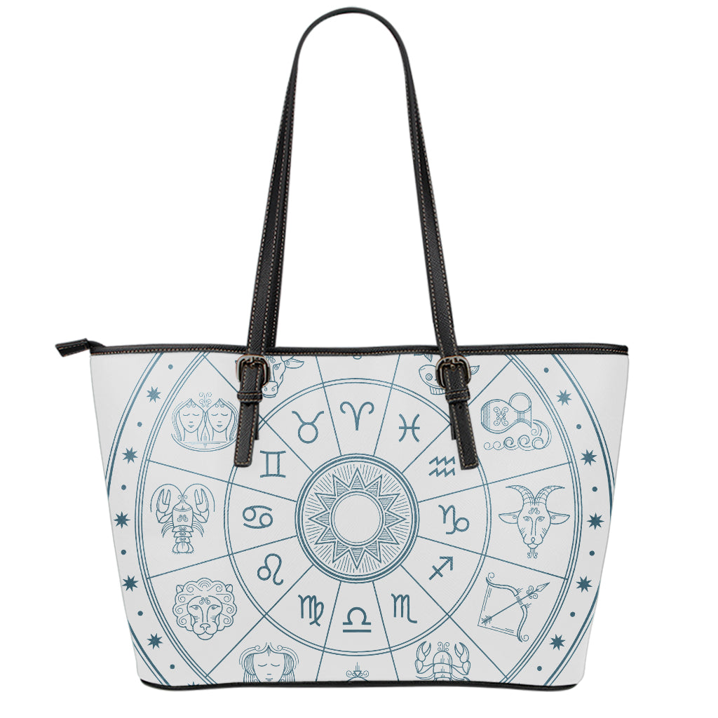 Zodiac Astrology Signs Print Leather Tote Bag