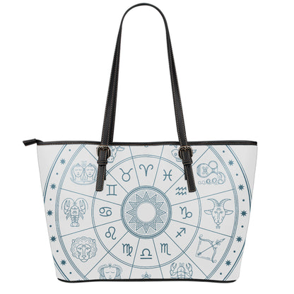 Zodiac Astrology Signs Print Leather Tote Bag