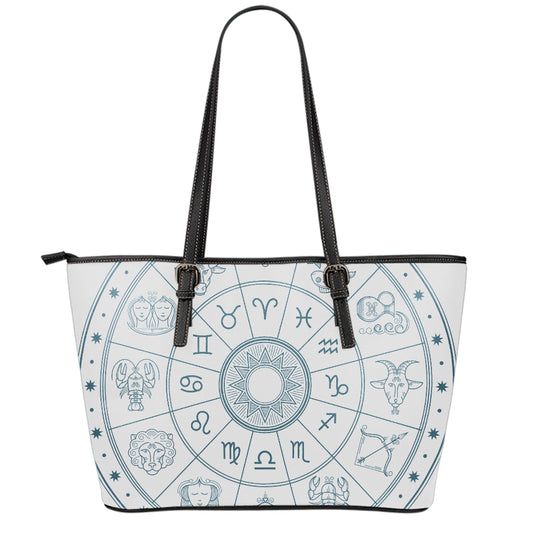 Zodiac Astrology Signs Print Leather Tote Bag