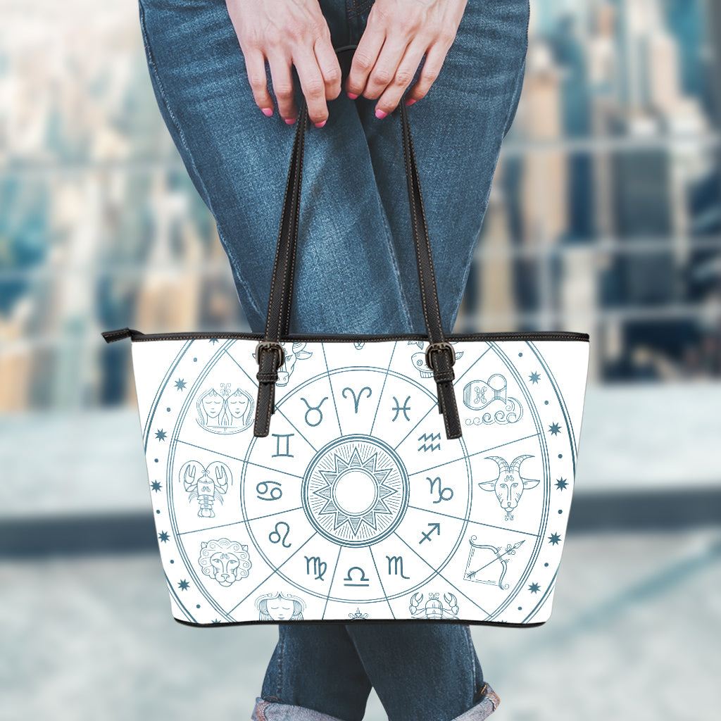 Zodiac Astrology Signs Print Leather Tote Bag