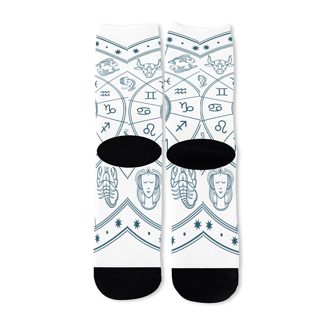 Zodiac Astrology Signs Print Long Socks
