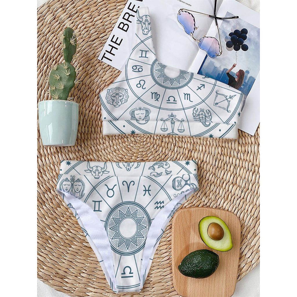 Zodiac Astrology Signs Print One Shoulder Bikini Top