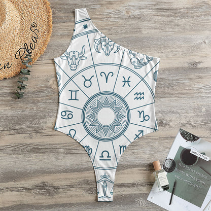 Zodiac Astrology Signs Print One Shoulder Bodysuit