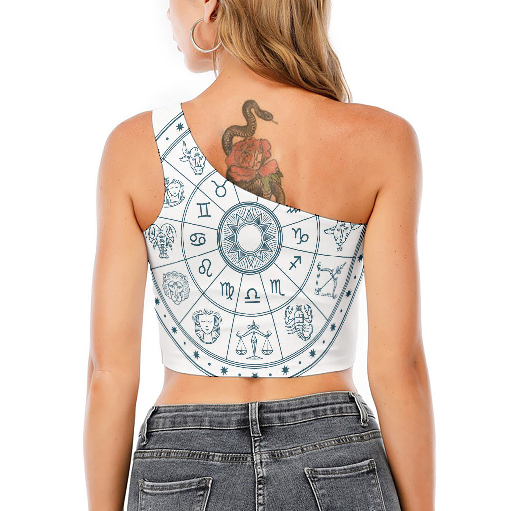 Zodiac Astrology Signs Print One Shoulder Crop Top