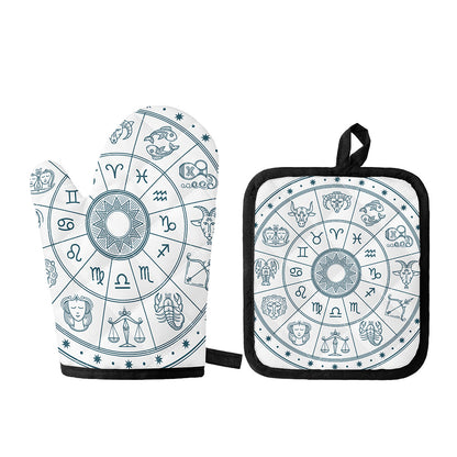 Zodiac Astrology Signs Print Oven Mitt And Pot Holder Set
