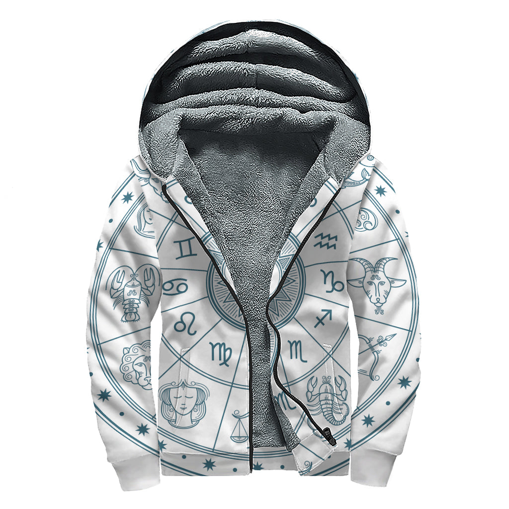 Zodiac Astrology Signs Print Sherpa Lined Zip Up Hoodie