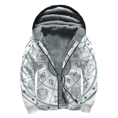 Zodiac Astrology Signs Print Sherpa Lined Zip Up Hoodie