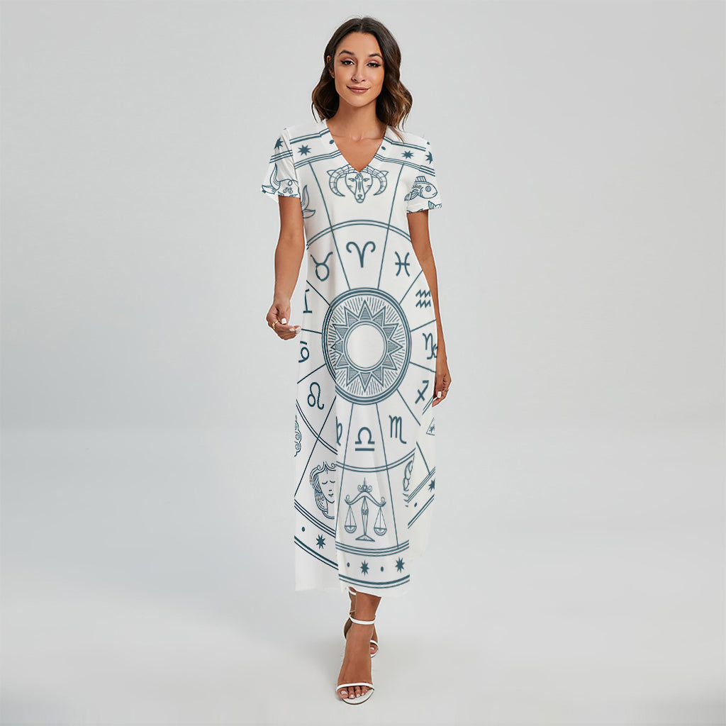 Zodiac Astrology Signs Print Short Sleeve Maxi Dress Zodiac Astrology Signs Print Short Sleeve Maxi Dress