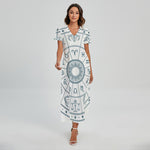 Zodiac Astrology Signs Print Short Sleeve Maxi Dress