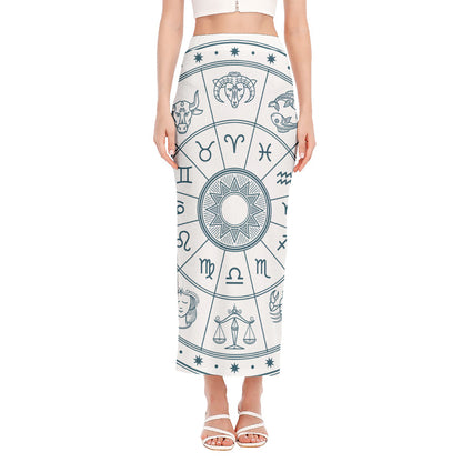 Zodiac Astrology Signs Print Side Slit Maxi Skirt