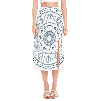 Zodiac Astrology Signs Print Side Slit Midi Skirt