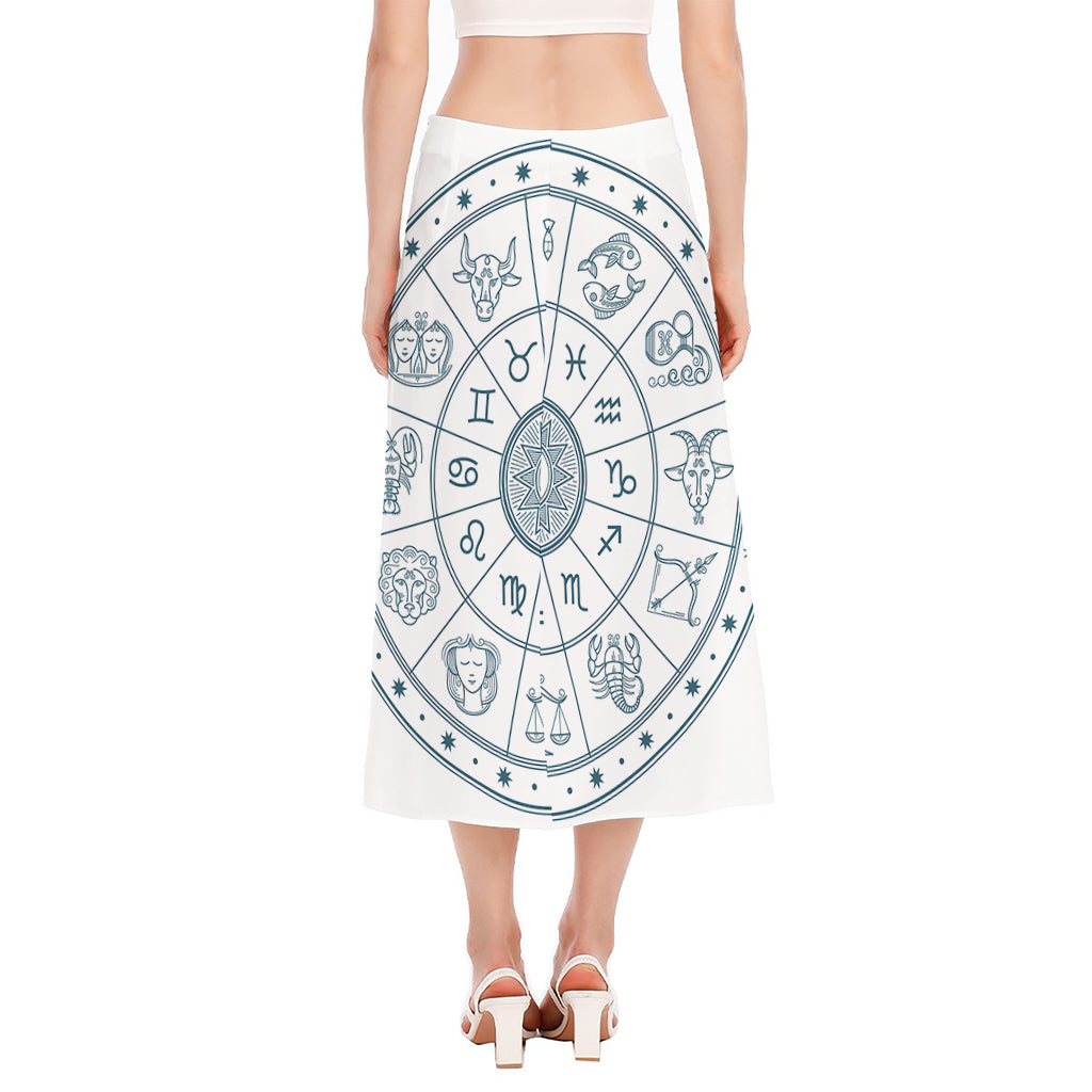 Zodiac Astrology Signs Print Side Slit Midi Skirt