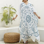 Zodiac Astrology Signs Print Silk V-Neck Kaftan Dress