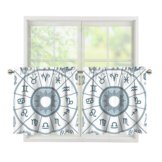 Zodiac Astrology Signs Print Tier Curtains