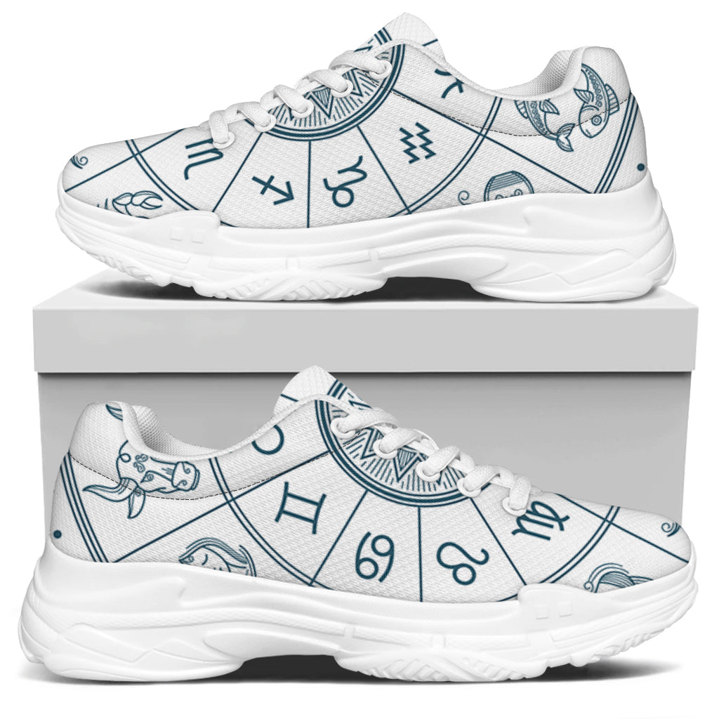 Zodiac Astrology Signs Print White Chunky Shoes