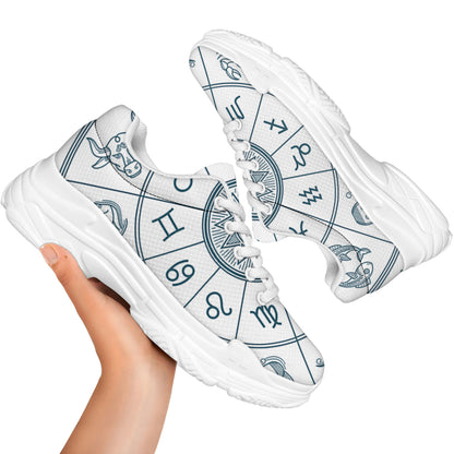 Zodiac Astrology Signs Print White Chunky Shoes
