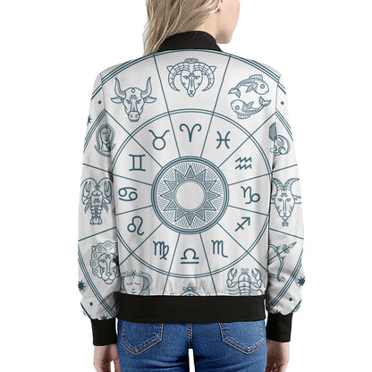 Zodiac Astrology Signs Print Women's Bomber Jacket
