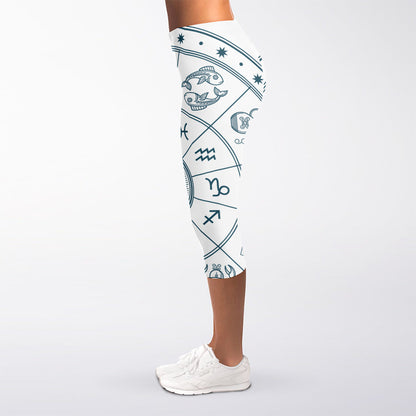 Zodiac Astrology Signs Print Women's Capri Leggings