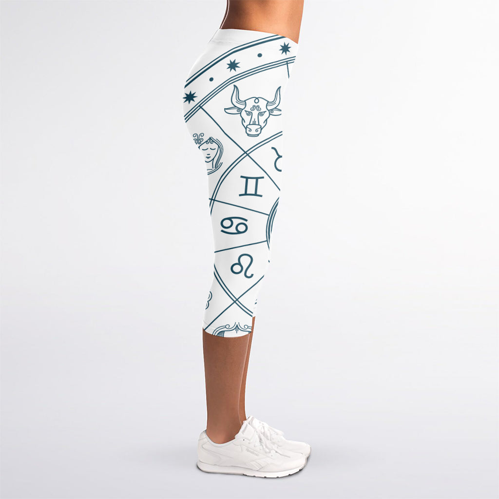 Zodiac Astrology Signs Print Women's Capri Leggings