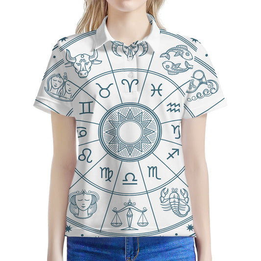 Zodiac Astrology Signs Print Women's Polo Shirt