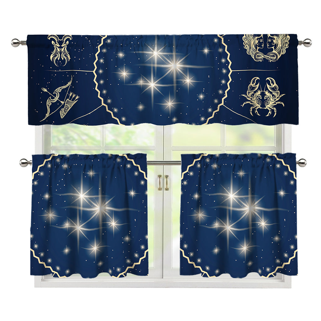 Zodiac Astrology Symbols Print 3 Piece Kitchen Curtains