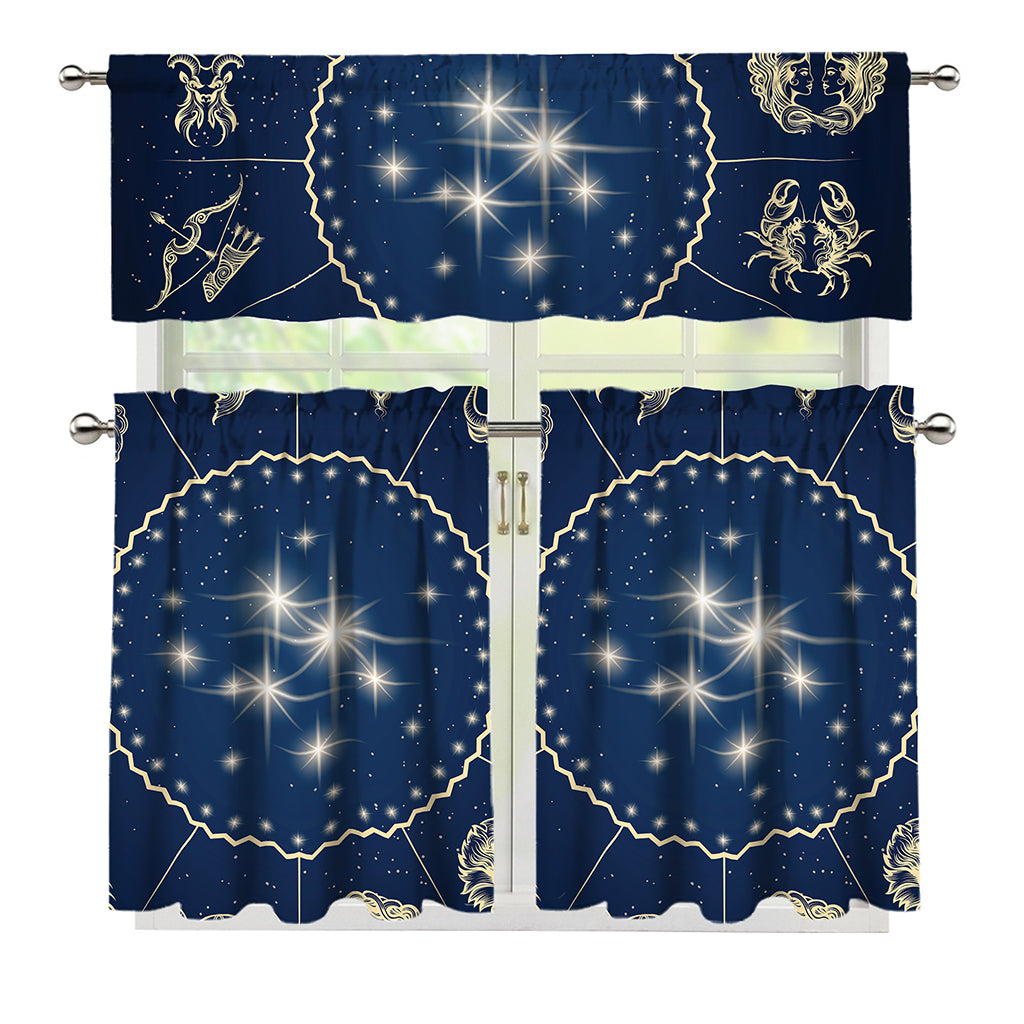 Zodiac Astrology Symbols Print 3 Piece Kitchen Curtains
