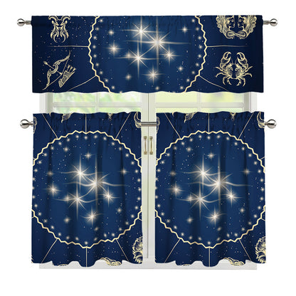 Zodiac Astrology Symbols Print 3 Piece Kitchen Curtains