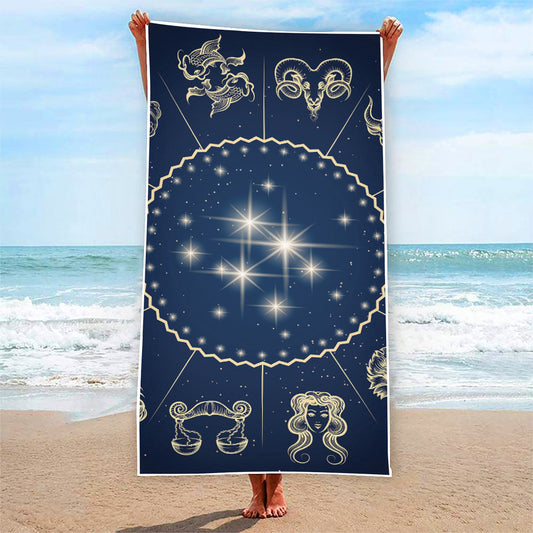 Zodiac Astrology Symbols Print Beach Towel