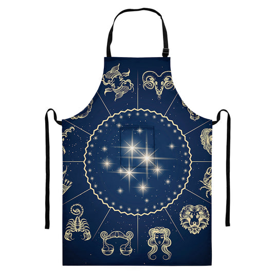 Zodiac Astrology Symbols Print Bib Apron With Pocket