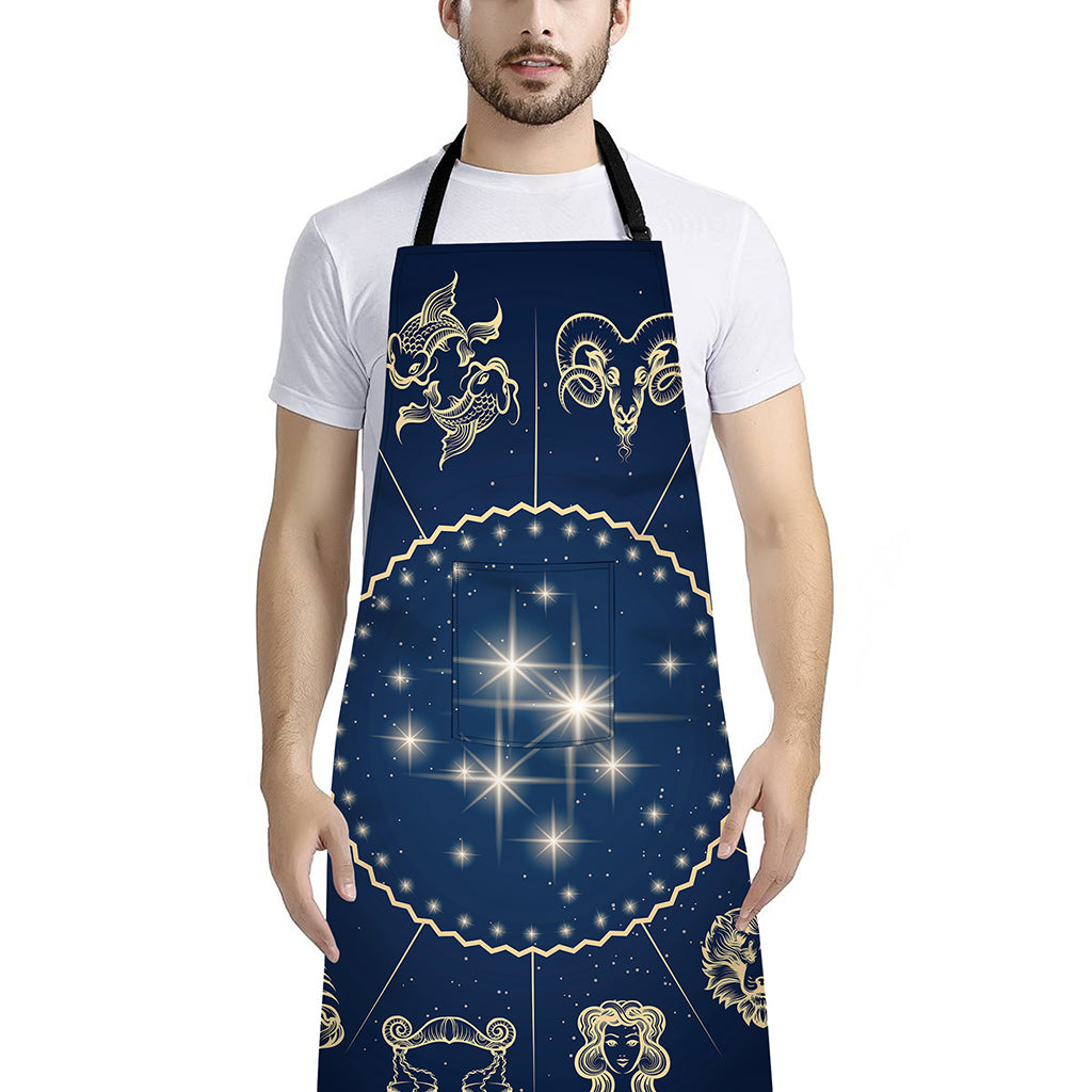 Zodiac Astrology Symbols Print Bib Apron With Pocket