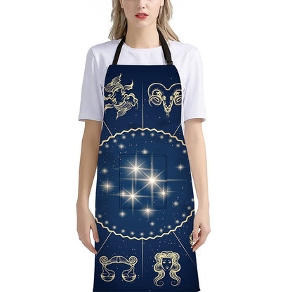 Zodiac Astrology Symbols Print Bib Apron With Pocket
