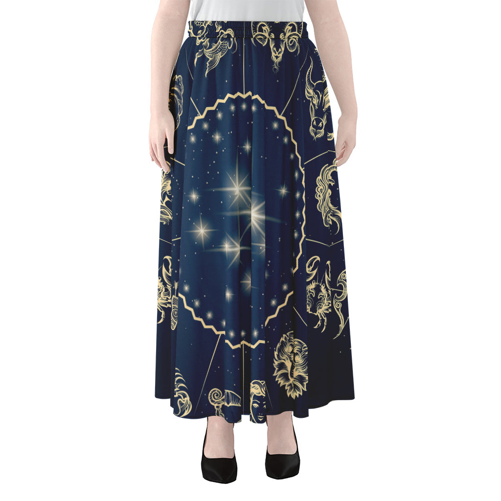 Zodiac Astrology Symbols Print Chiffon Maxi Skirt