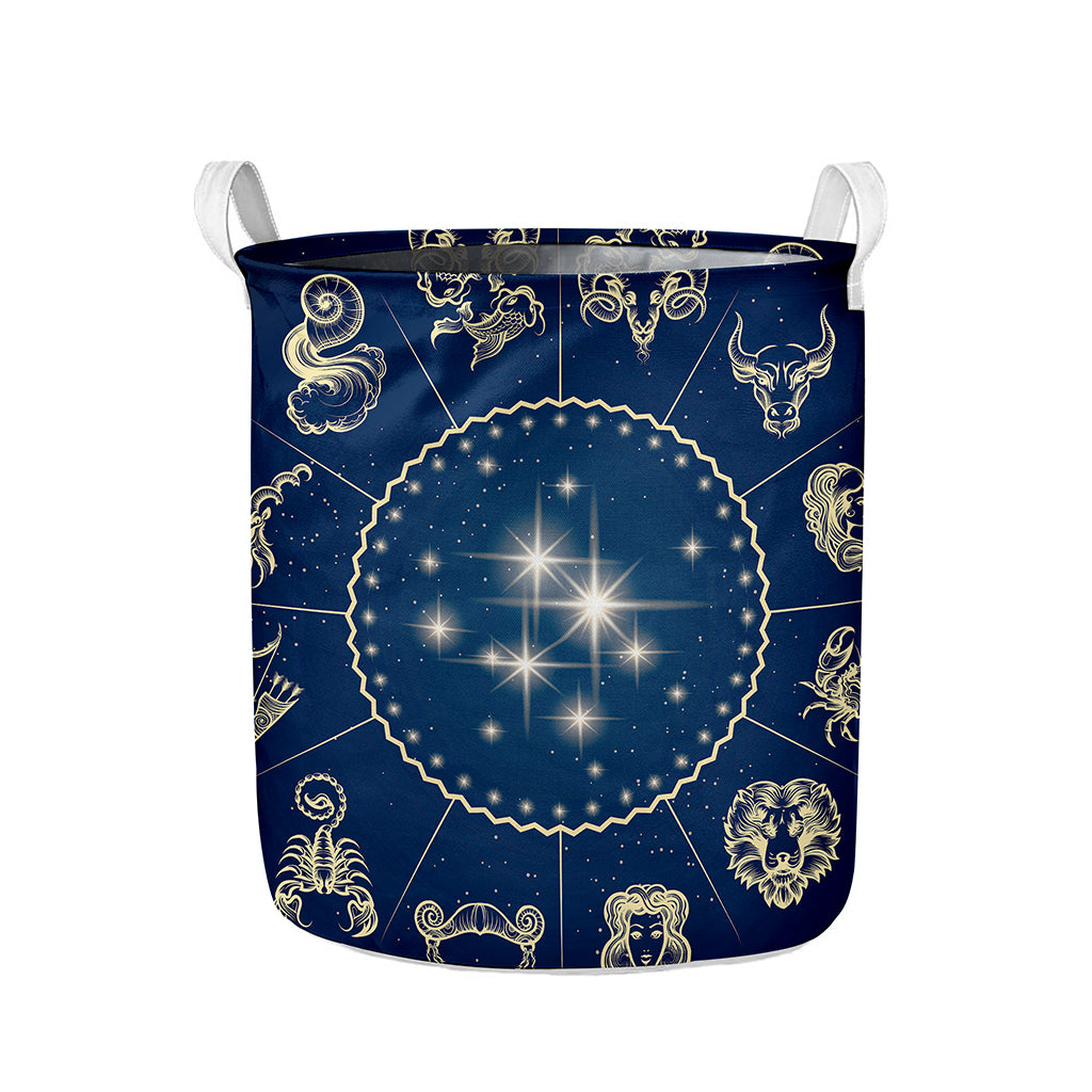 Zodiac Astrology Symbols Print Collapsible Laundry Basket