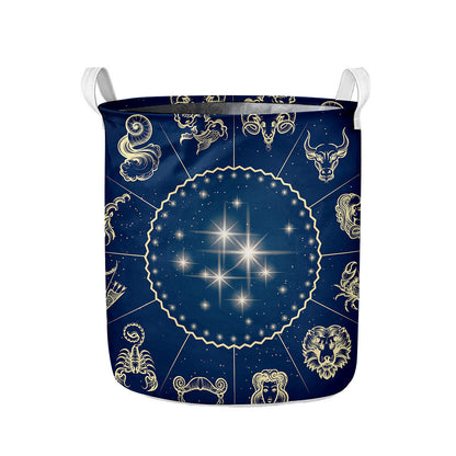 Zodiac Astrology Symbols Print Collapsible Laundry Basket