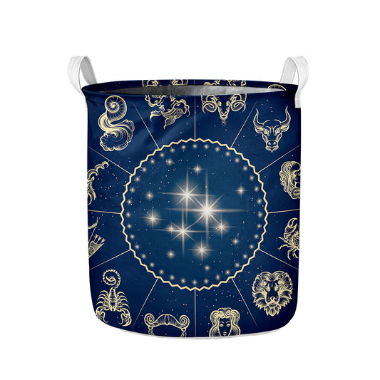 Zodiac Astrology Symbols Print Collapsible Laundry Basket